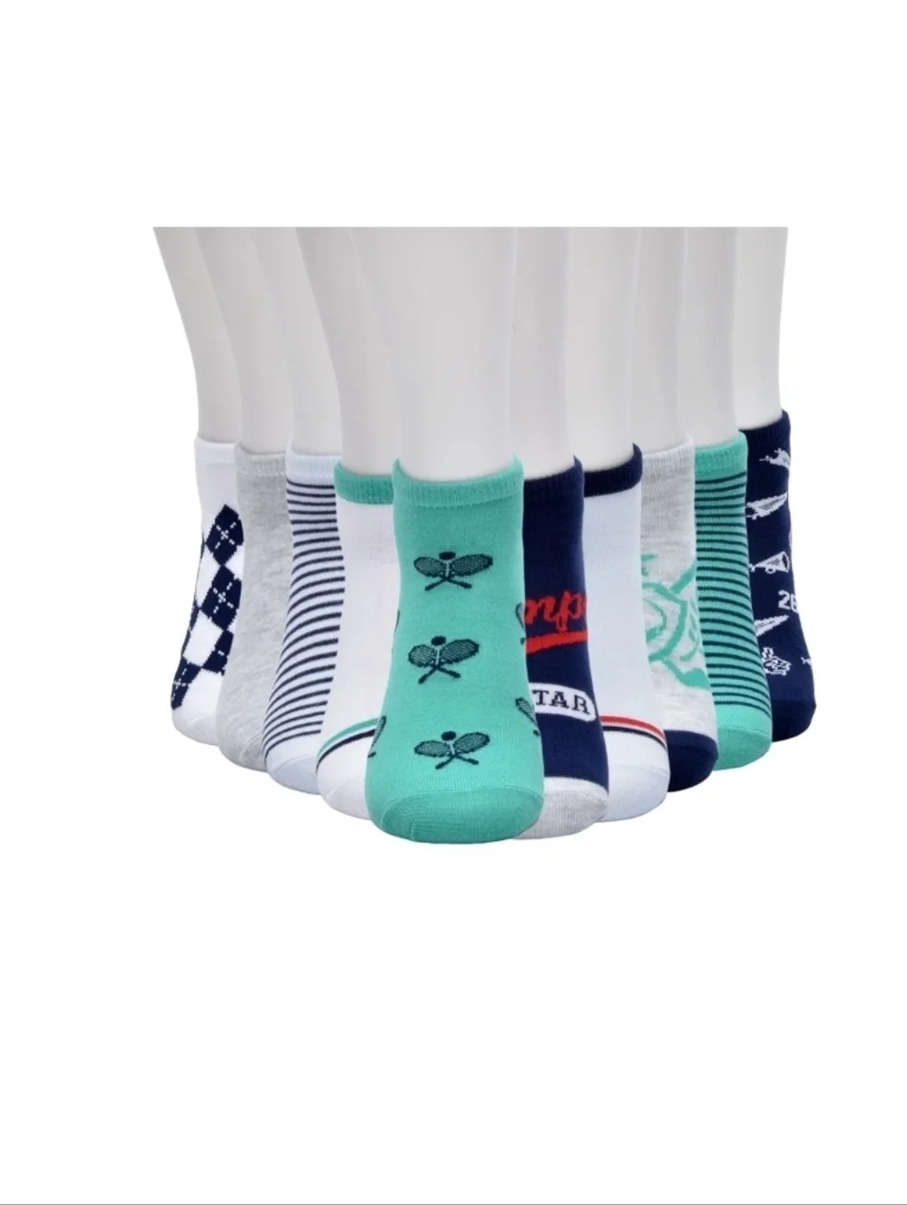 No Boundaries Ladies Crew Socks - Teal, Navy & White Mix.     9